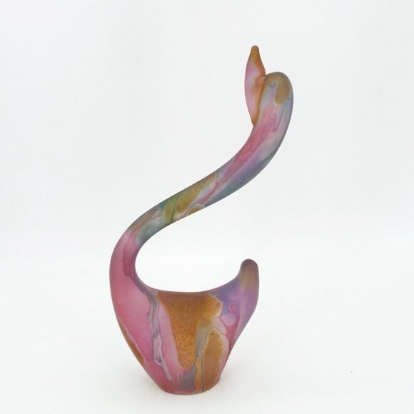 Rueven Nouveau Art Glass Hand Painted Satin Swan Figurine Paperweight - Picture 1 of 12